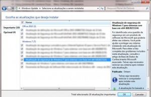 Atualização KB2823324 em lista do Windows Update no Painel de Controle. Se ela for desmarcada, também será instalada. (Foto: Reprodução)